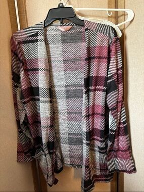 Open-Front Plaid SJS cardigan Sweater-lightweight 1X